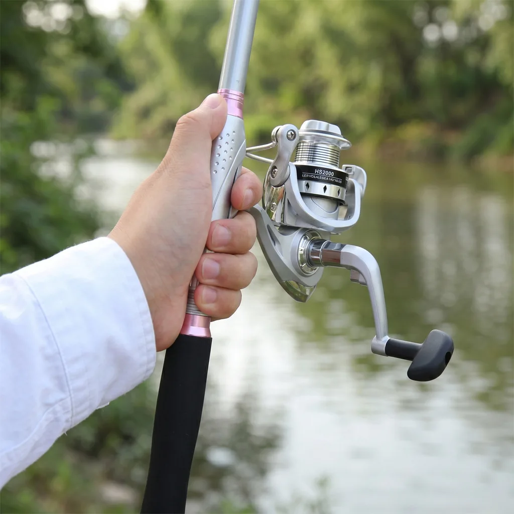 Set de pesca señuelos blandos Mino: caña rosa y carrete con línea - imagen 3