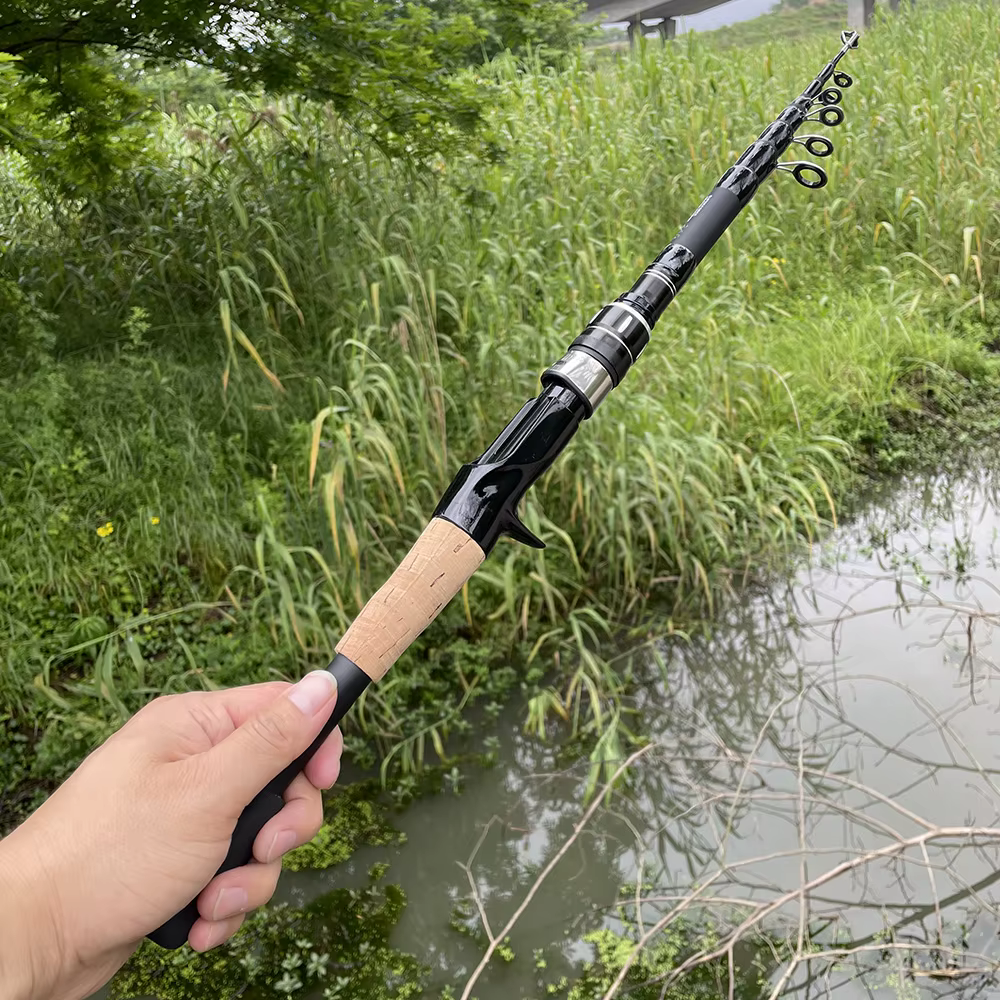 Caña telescópica carbono Baitcasting – Mango madera 8-25g - imagen 4