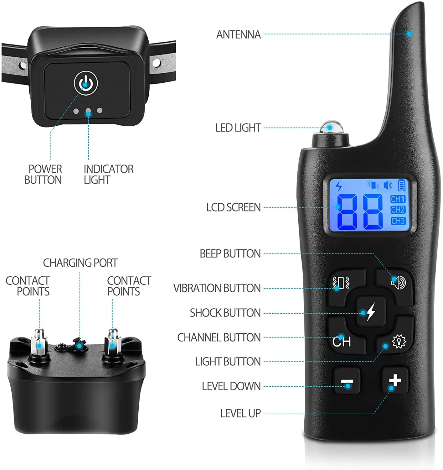 Collar adiestramiento remoto impermeable recargable con pantalla LCD - imagen 2