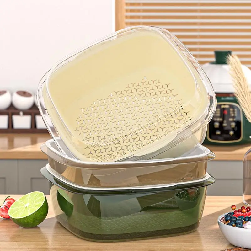 Caja almacenamiento doble capa con cesta de drenaje para verduras - imagen 2