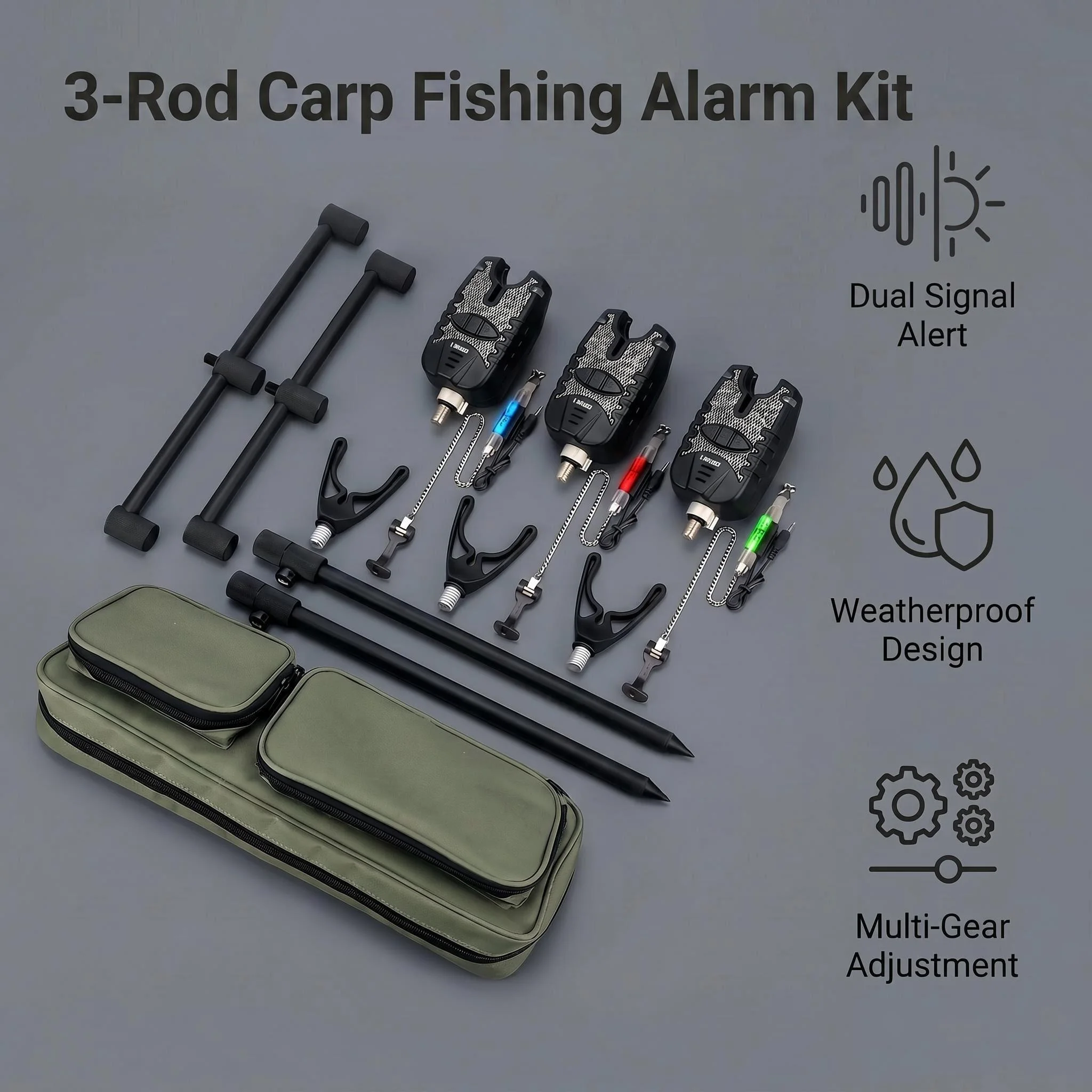 Hirisi Alarmas de Pesca para Carpas con LED y soportes de caña - imagen 2
