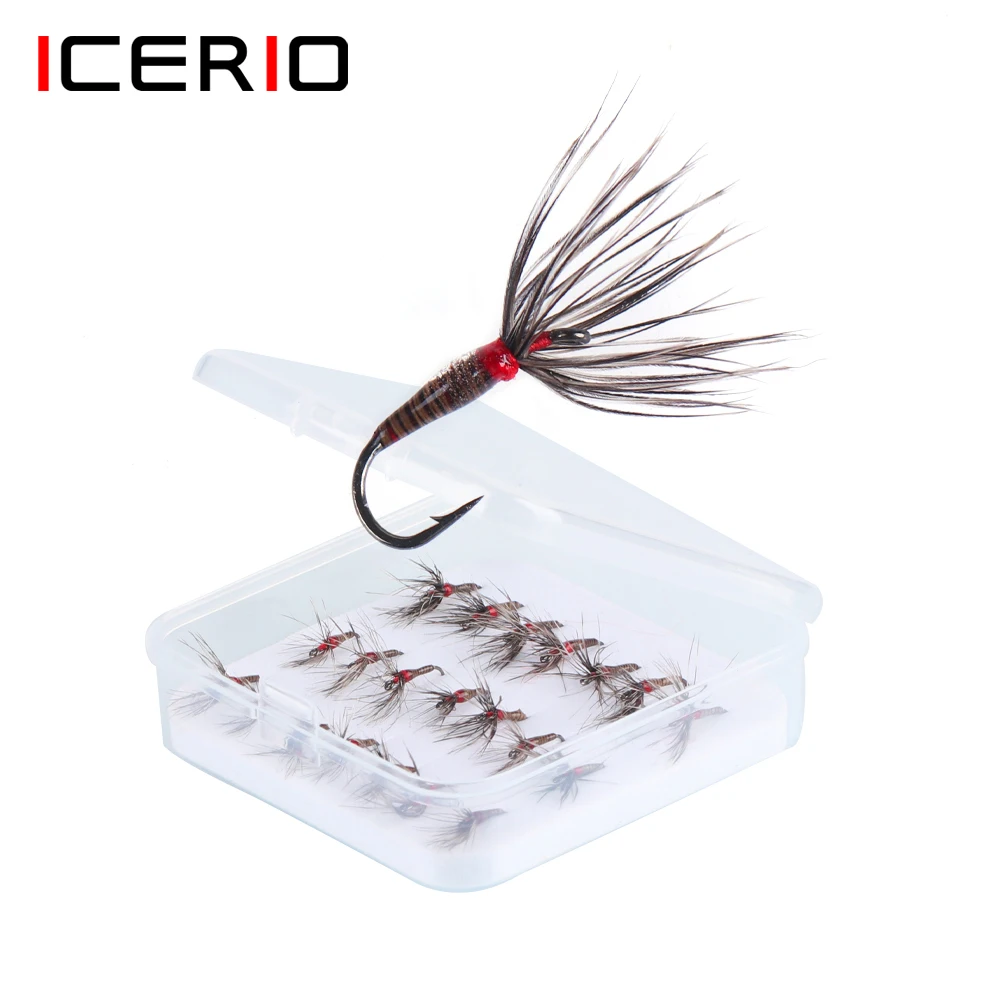 ICERIO Moscas Tenkara Epoxy con collar rojo