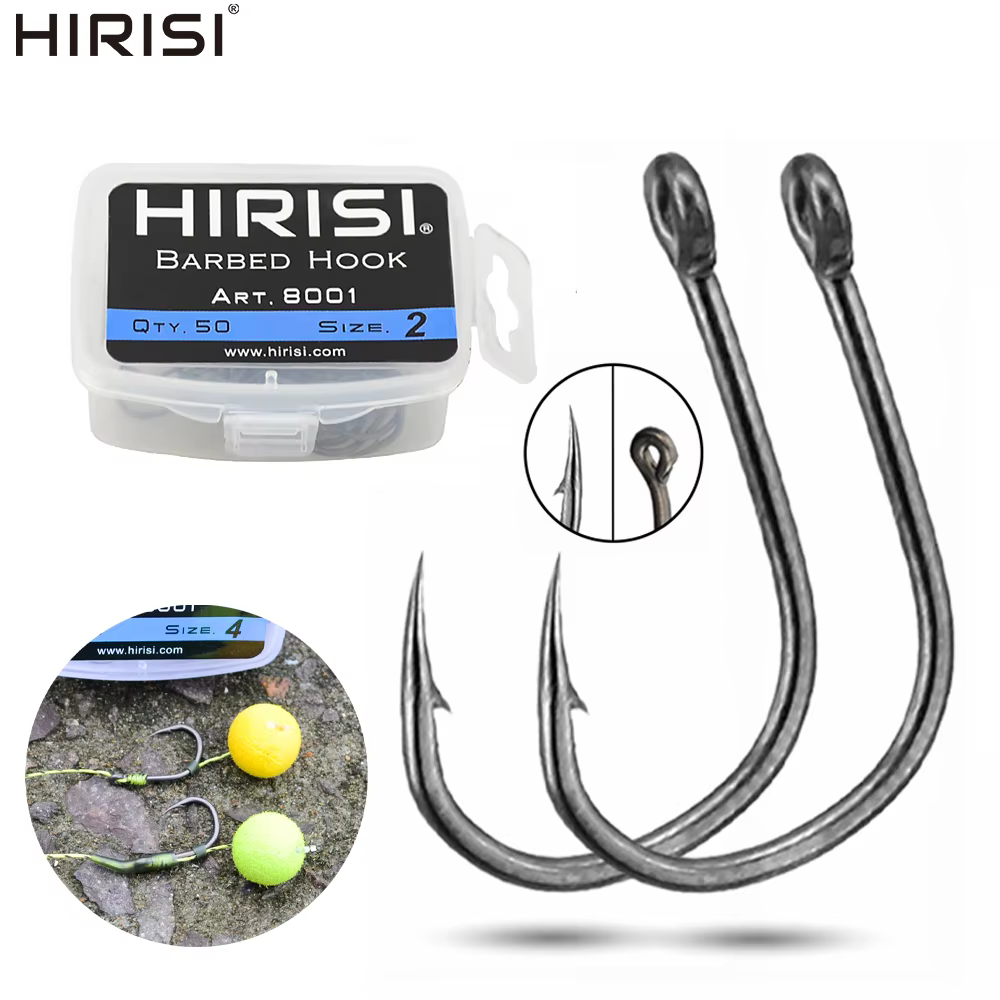 Anzuelos de carpa Hirisi 8001 – Acero al carbono con púas - imagen 2