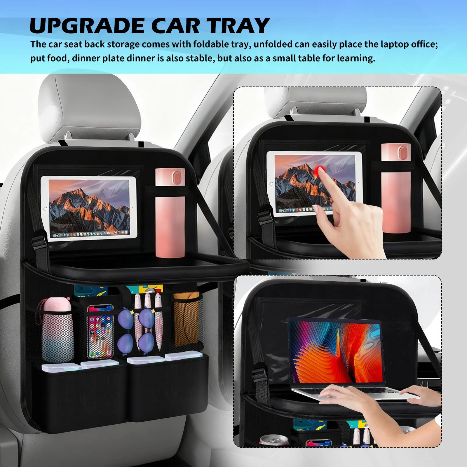 Organizador asiento trasero con bandeja y bolsillos para tablet - imagen 2