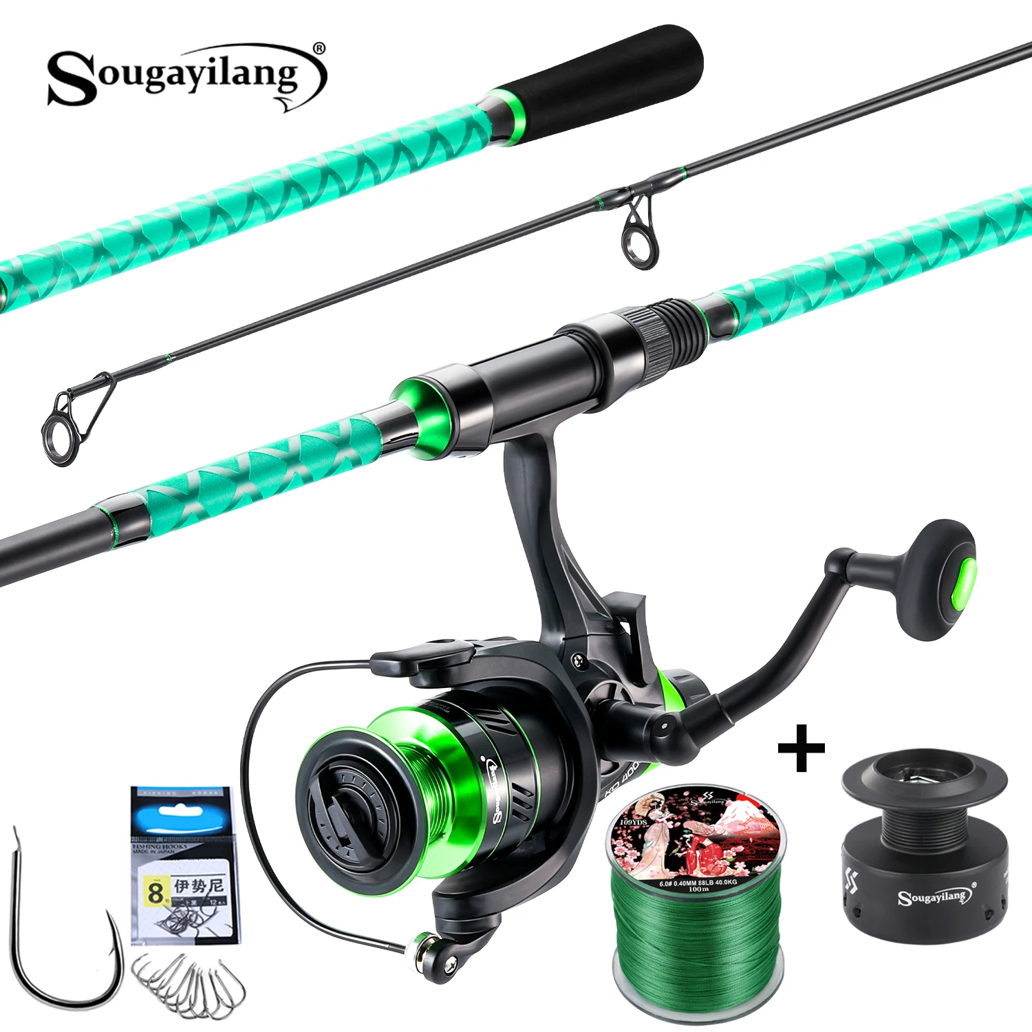 Combo caña y carrete spinning Sougayilang portátil para surfcasting