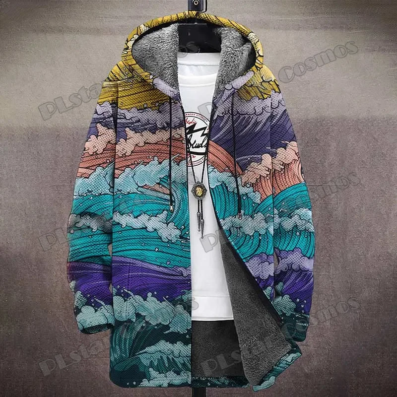 Abrigo largo con capucha hombre estampado 3D mármol invierno - imagen 3