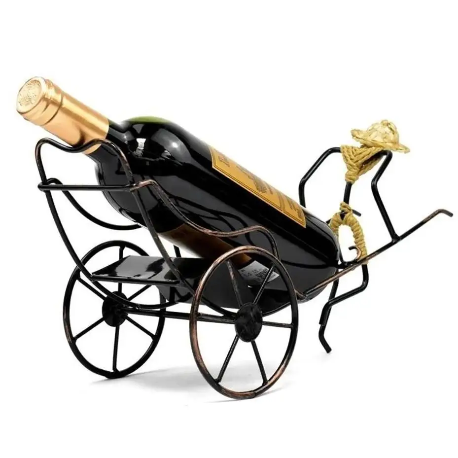 Estante para vino hierro forjado estilo retro rickshaw con copas