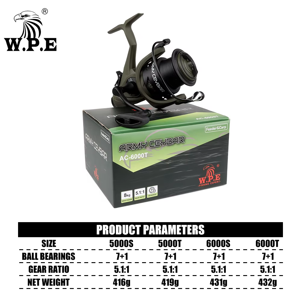 Carrete W.P.E AC 5000/6000 7+1 rodamientos 5.1:1 para pesca de carpa - imagen 3
