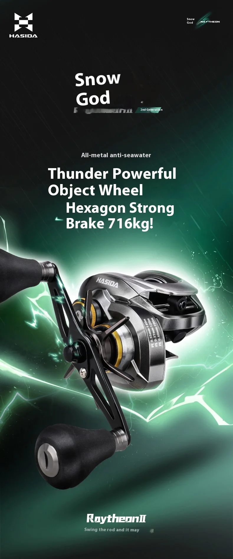 Carrete de pesca Hasda Raytheon – vista frontal