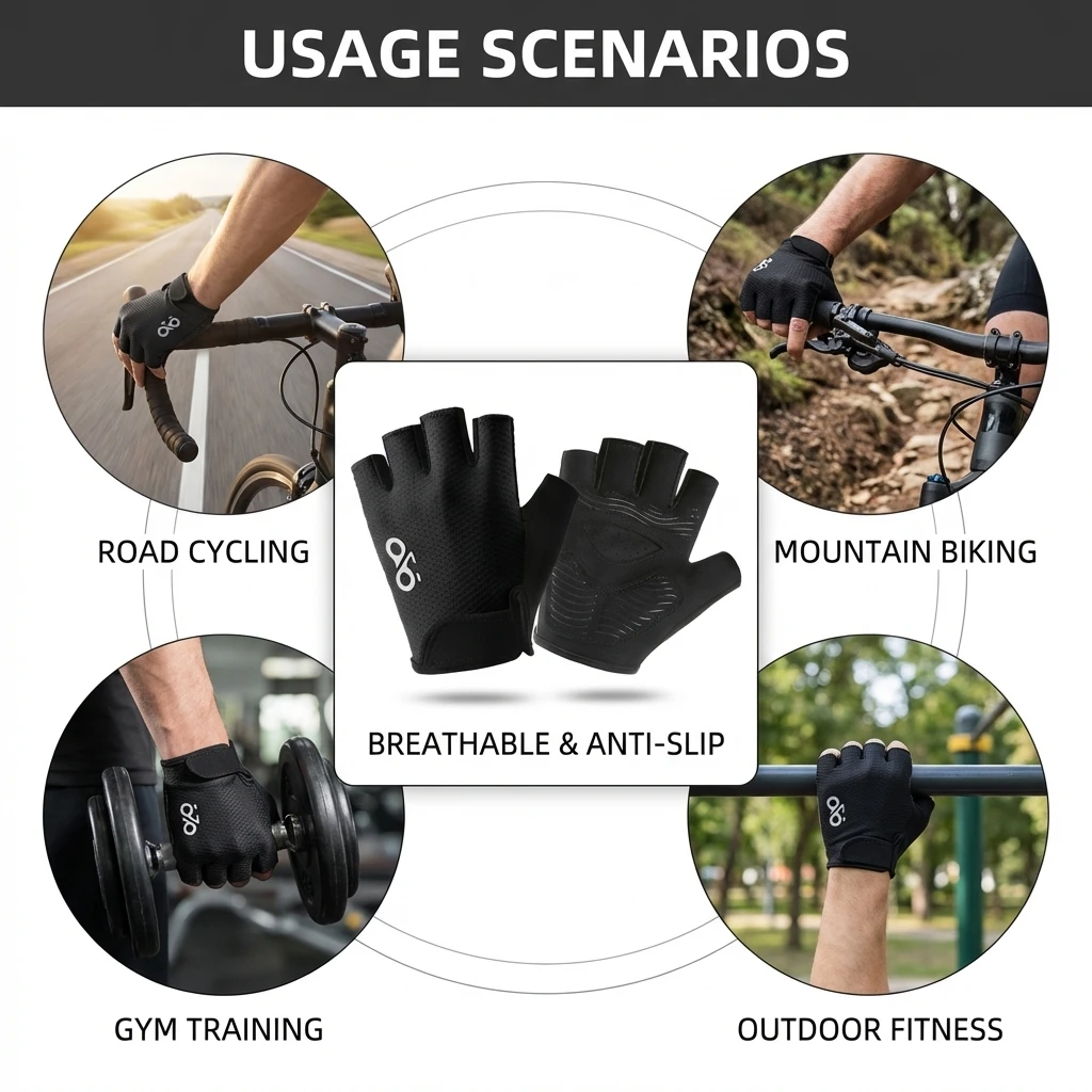 Guantes antideslizantes medio dedo transpirables para pesca y ciclismo - imagen 5
