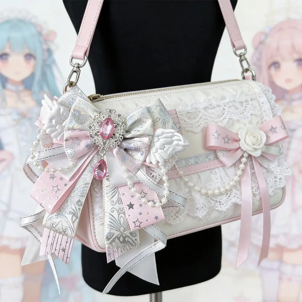 Accesorio lazo para itabag con cintas largas, cristales y perlas - imagen 5