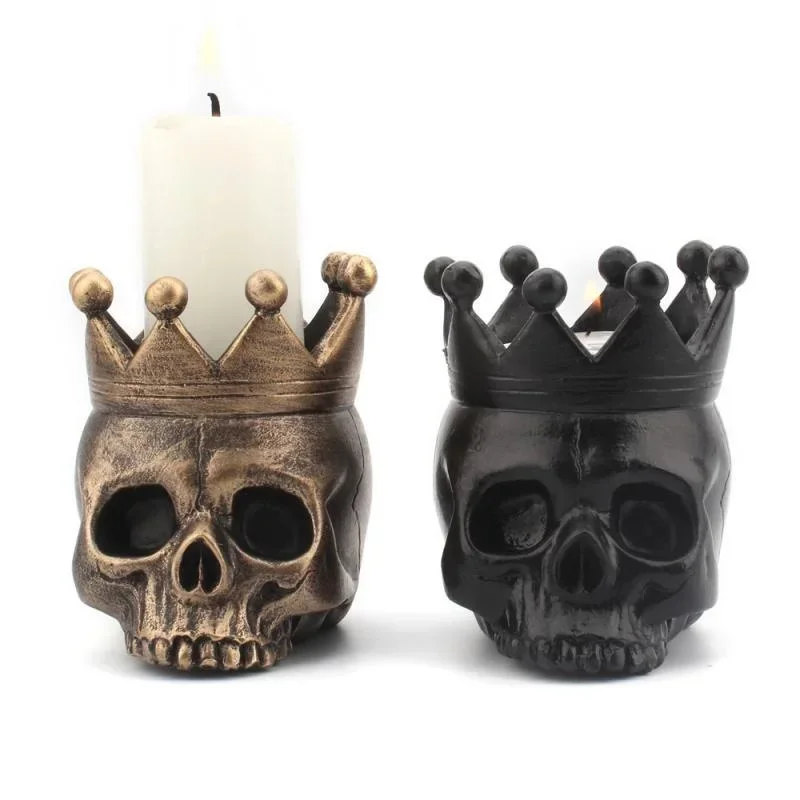 Portavelas calavera Halloween 3D de resina, base decorativa para vela - imagen 2