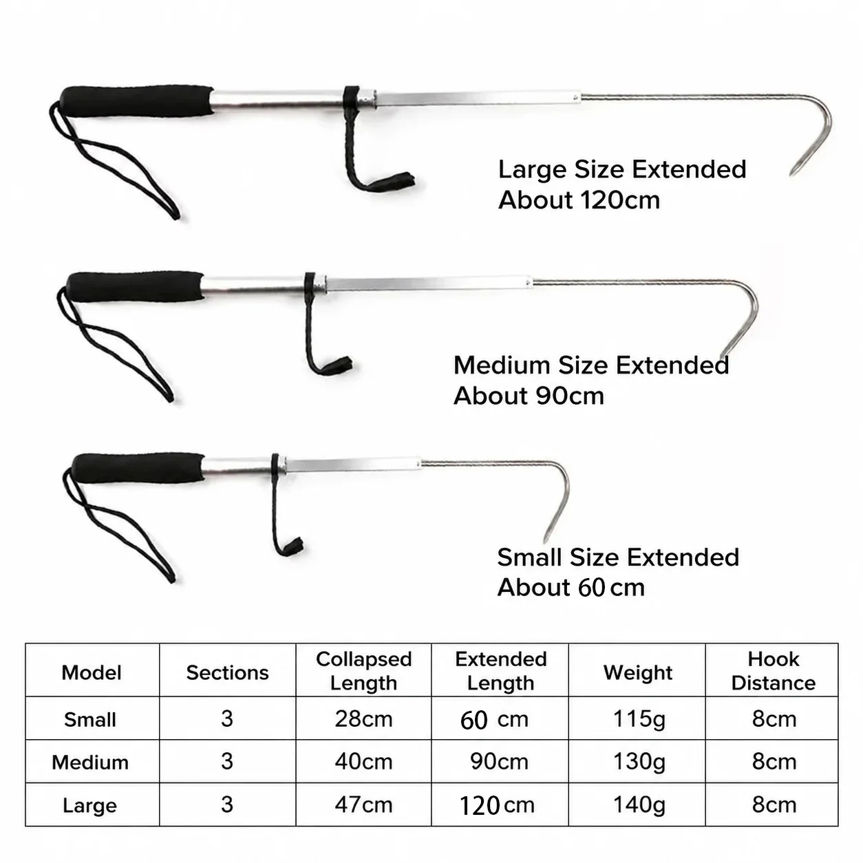 Gafa de pesca telescópica con púas – arpón extensible de aluminio - imagen 3