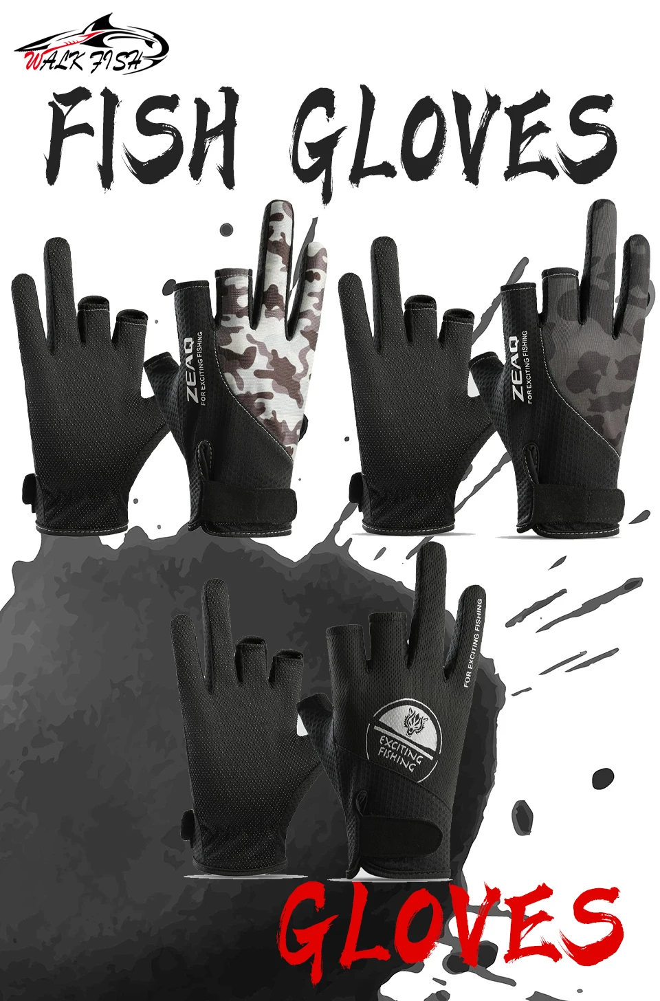 Guantes de pesca WALK FISH verano de tres dedos