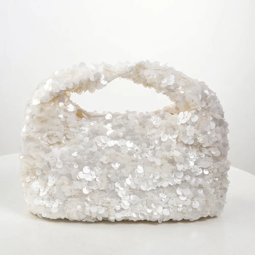 Bolso hobo blanco con lentejuelas brillantes para fiesta y boda - imagen 5