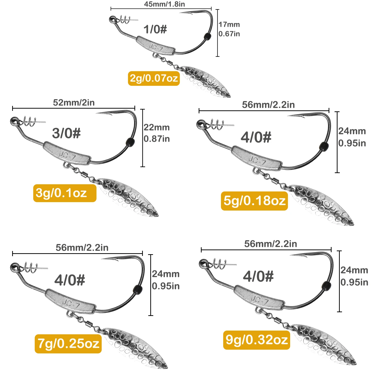 Anzuelo jig offset con cuchilla giratoria