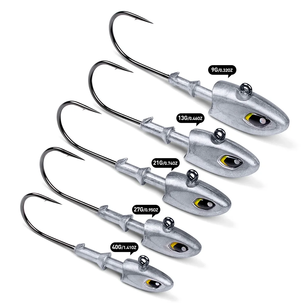 Anzuelos Jig Head con ojos 3D de acero carbono para vinilo lubina