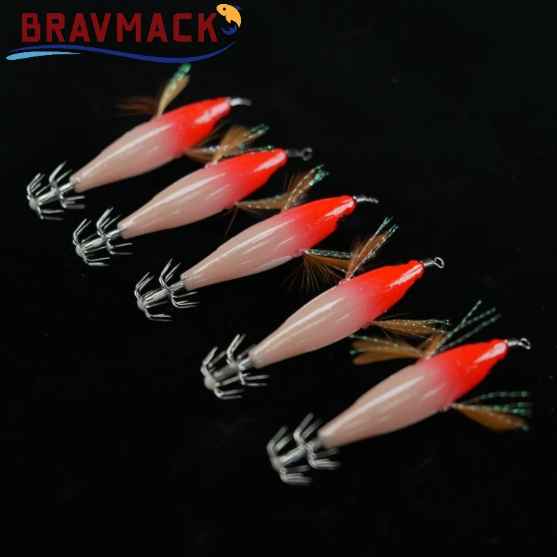 BRAVMACK Señuelo de pulpo rojo degradado brillante para agua salada