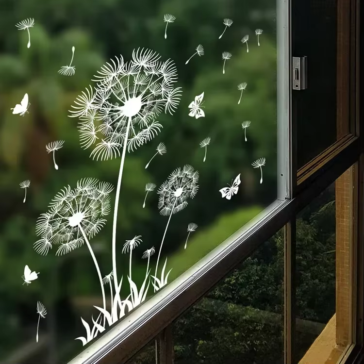 Vinilo estático de mariposa y diente de león para decoración de interiores