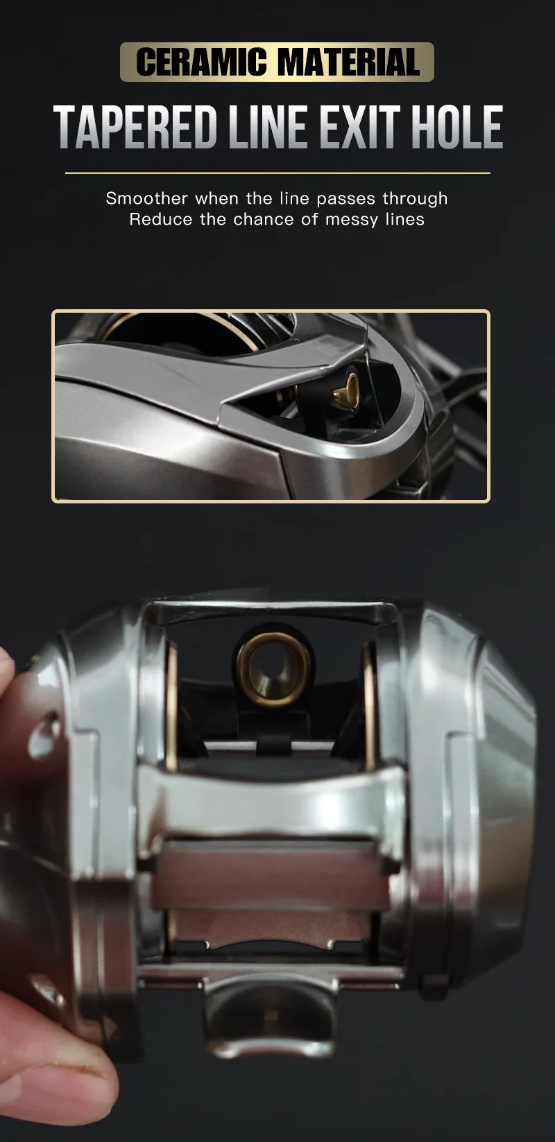 Detalle del carrete con línea