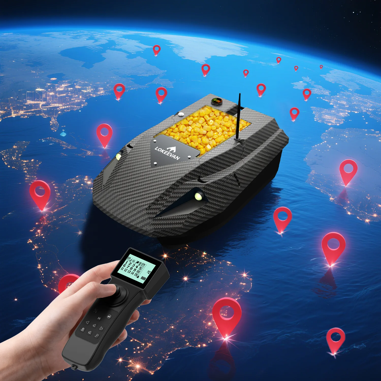Barco cebador RC GPS con retorno automático D50B – red arrastre - imagen 2