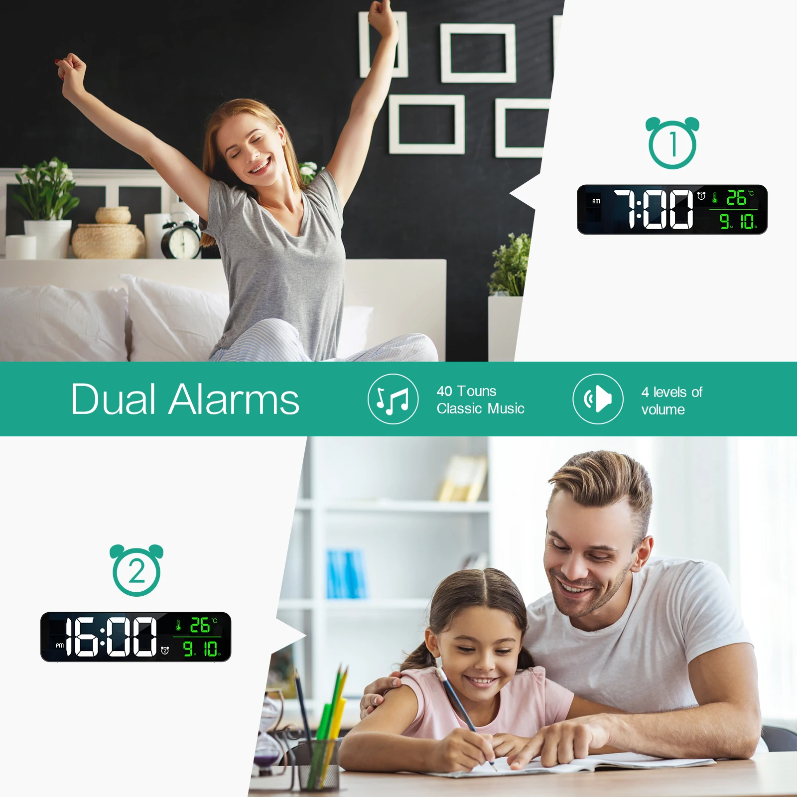 Reloj colgado en pared con efecto espejo