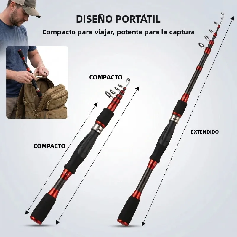 Caña telescópica de fibra de carbono DEUKIO ligera para spinning - imagen 4