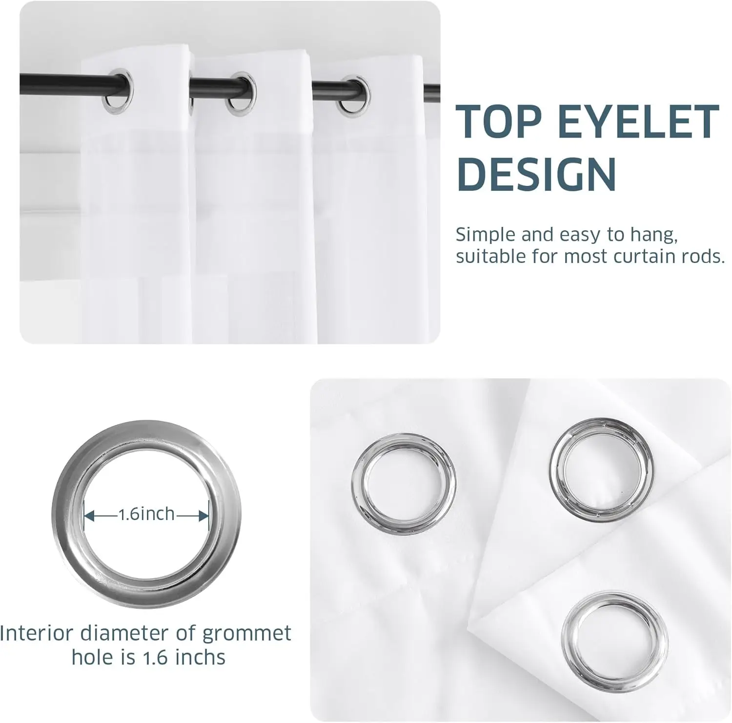 Cortinas de velo blancas con ojales 132 cm para dormitorio y salón - imagen 3