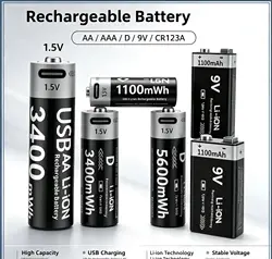 Baterías recargables de litio USB alta capacidad para AA y AAA