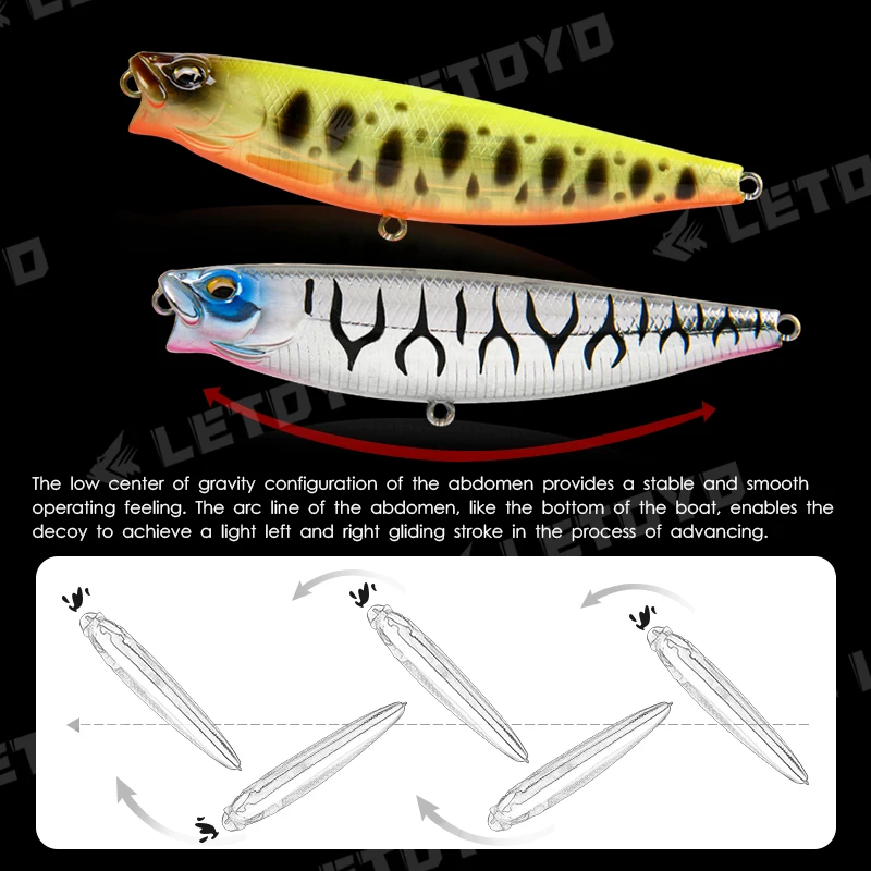 Letoyo Stickbait Topwater – Señuelo flotante superficie 90mm para Lucio