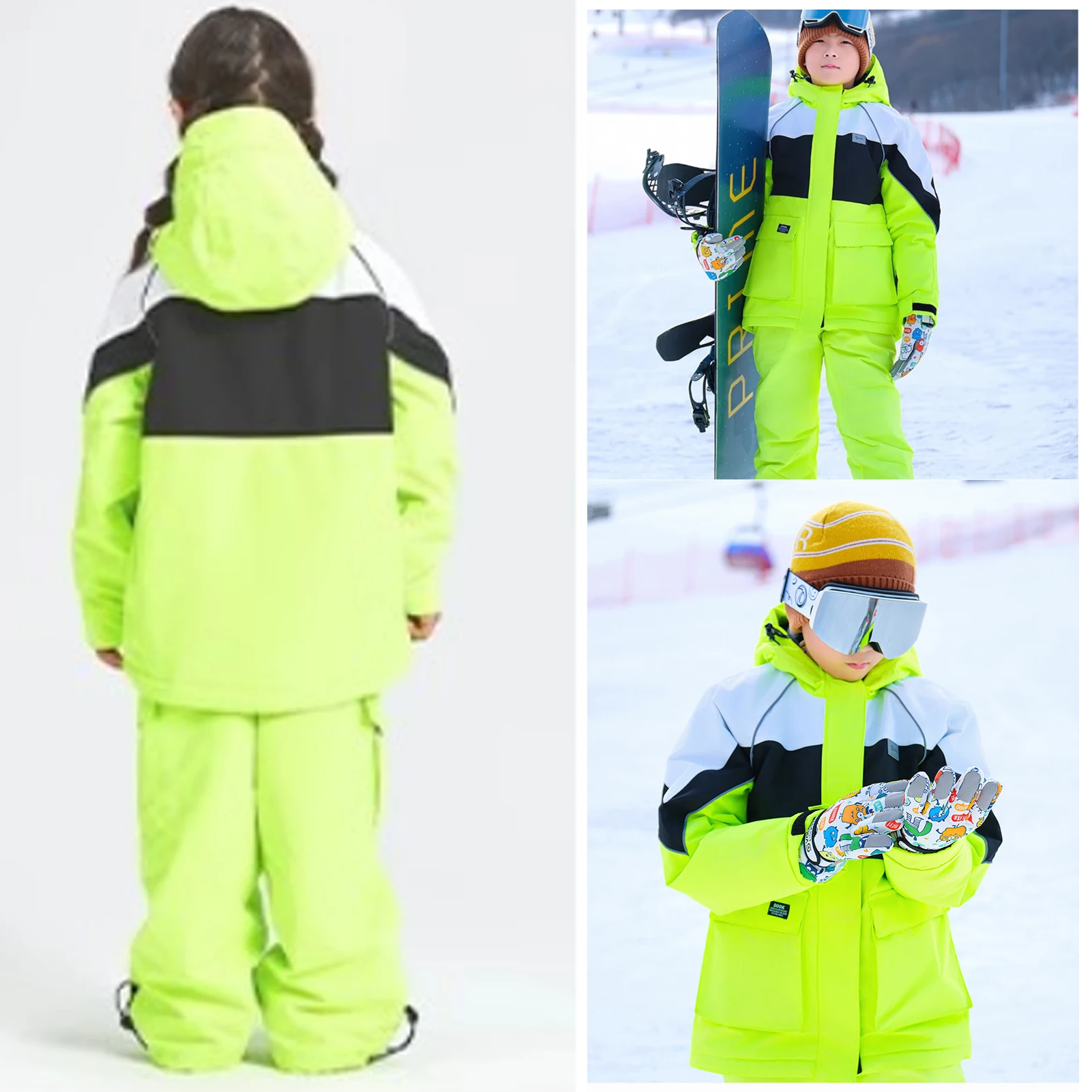 Traje de nieve infantil impermeable con capucha cálida y cortaviento - imagen 4