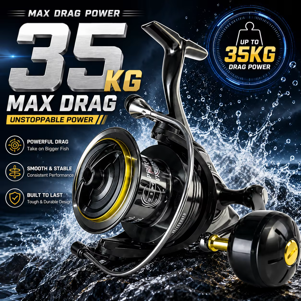 Carrete de Surfcasting MBLN para Agua Salada con Freno Potente