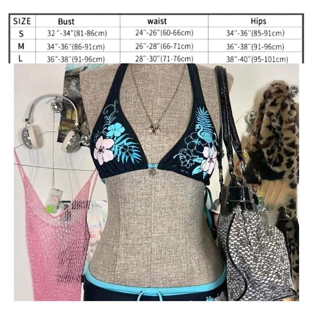 Bikini vintage floral Halter ajustable cintura baja para mujer - imagen 5