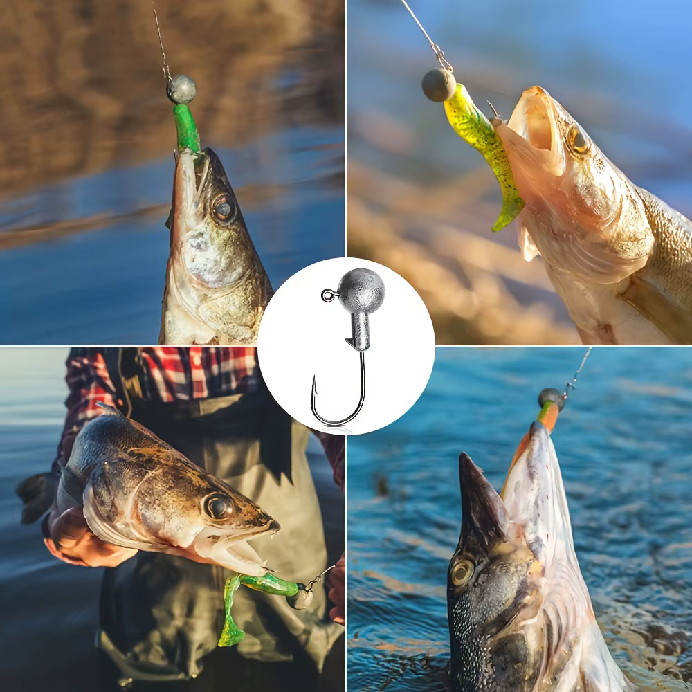 Juego de 10 anzuelos de pesca con cabeza de bola redonda