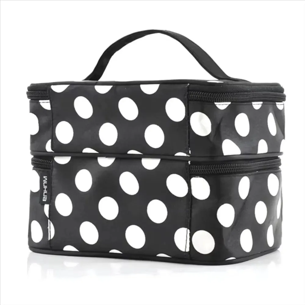 Bolsa maquillaje doble capa con puntos, estuche viaje portátil - imagen 2