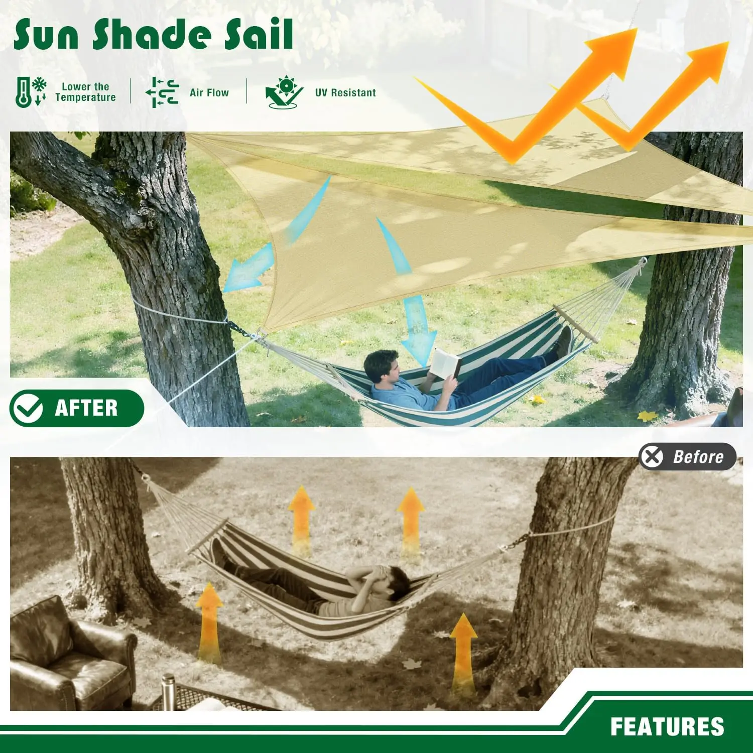 Toldo triangular impermeable para camping y terraza, protección solar - imagen 2