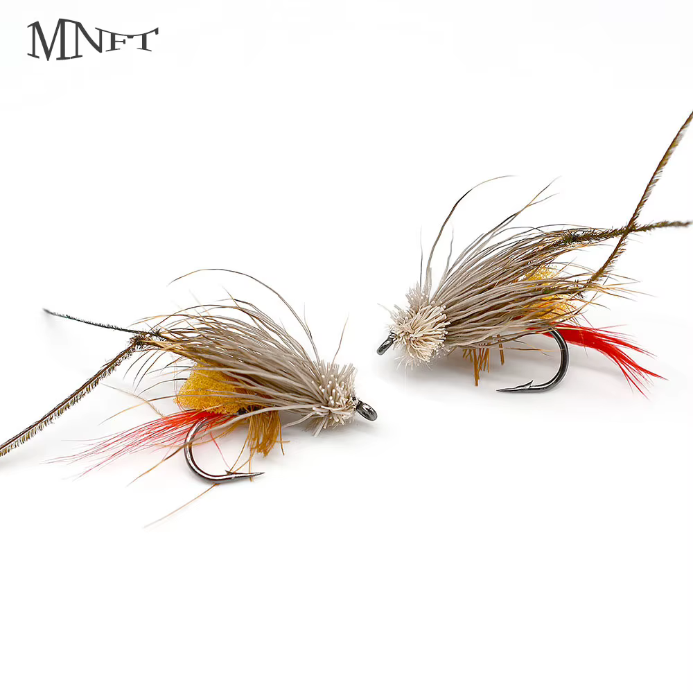 MNFT Moscas pesca con mosca terrestres huevo amarillo seco barba marrón - imagen 2