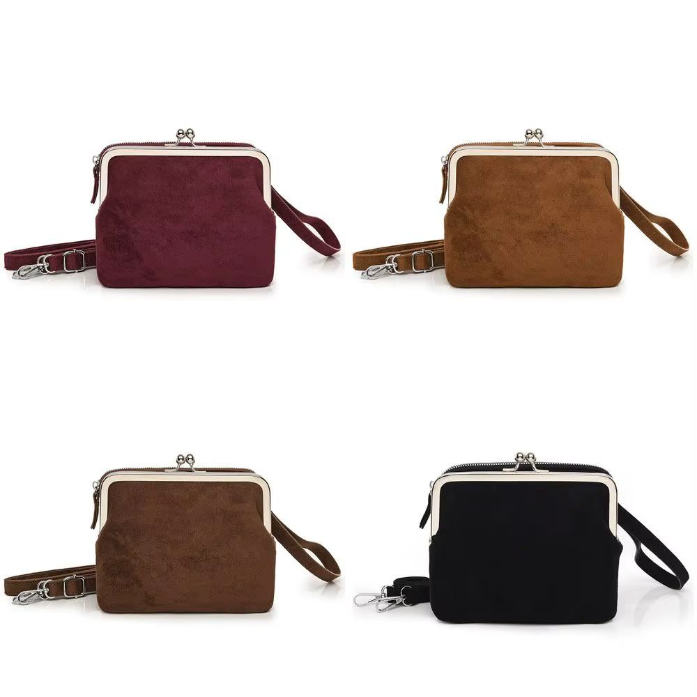 Bolso bandolera mujer de gamuza con cremallera y clip cuadrado - imagen 3