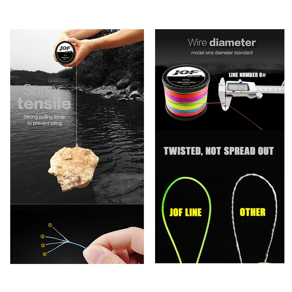 Sedal trenzado 4 hebras JOF – Resistente al desgaste para pesca - imagen 4