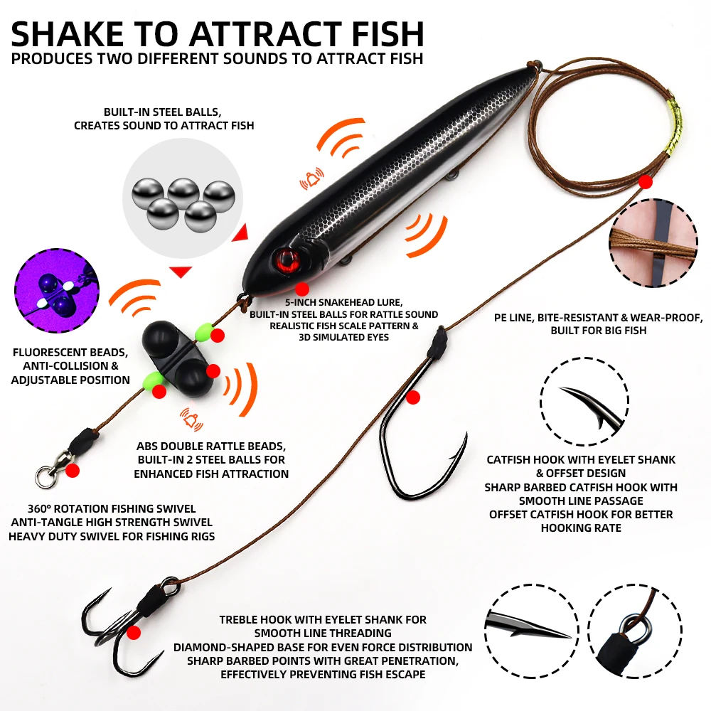 Aparejo para pesca de bagre ZYZHE con flotador y anzuelo triple - imagen 5