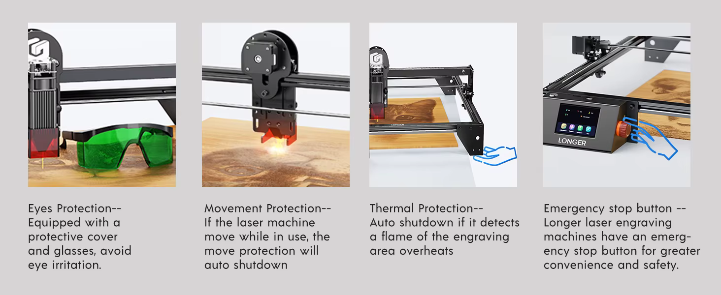 Grabador láser LONGER RAY5 mostrando sus dimensiones compactas
