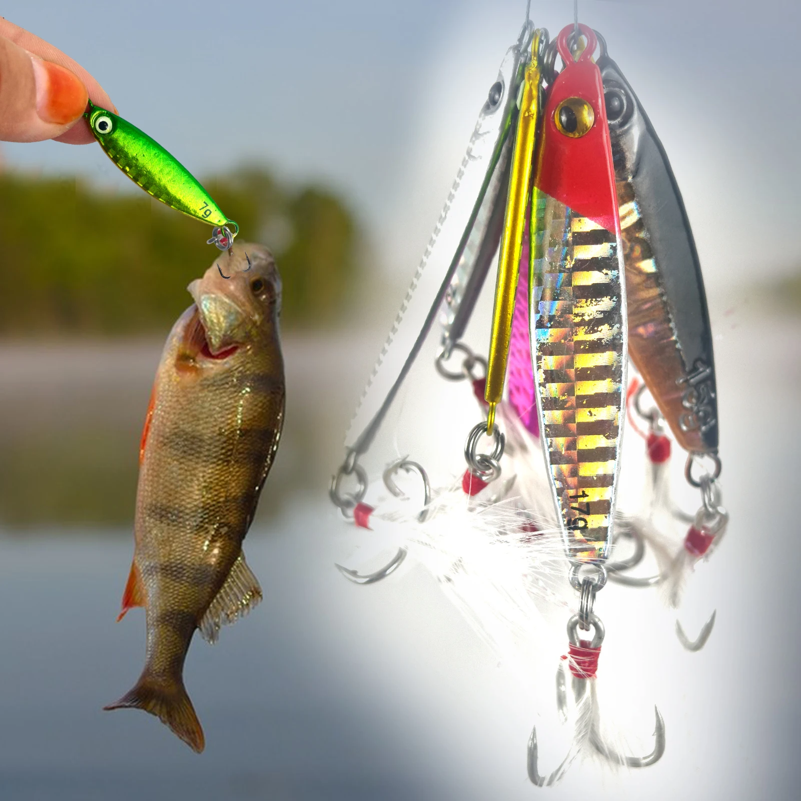 Kit señuelos de mar Free Fisher VIB con anzuelo triple y plumas - imagen 2