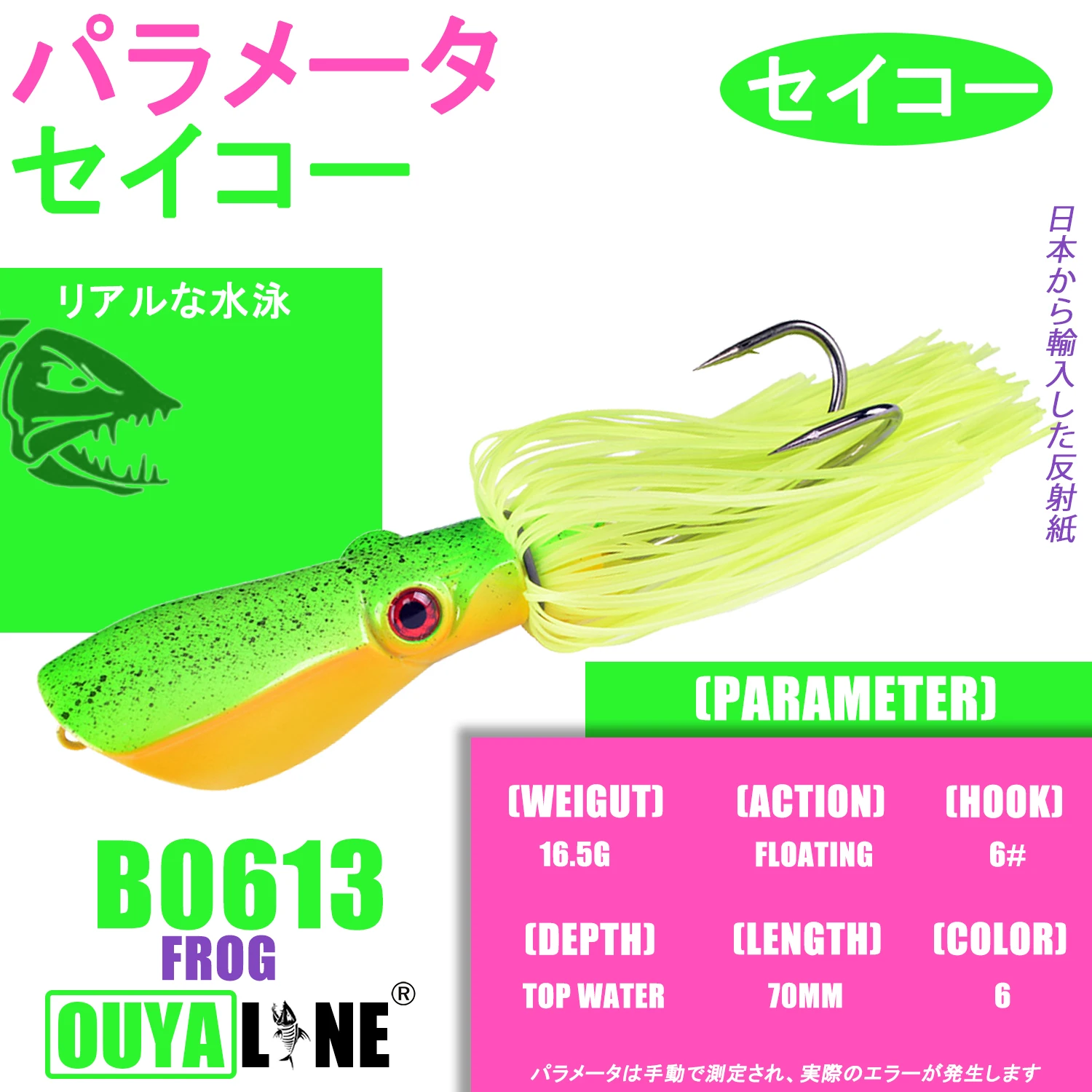 Detalle de los ojos 3D y la piel láser del señuelo de rana Isca