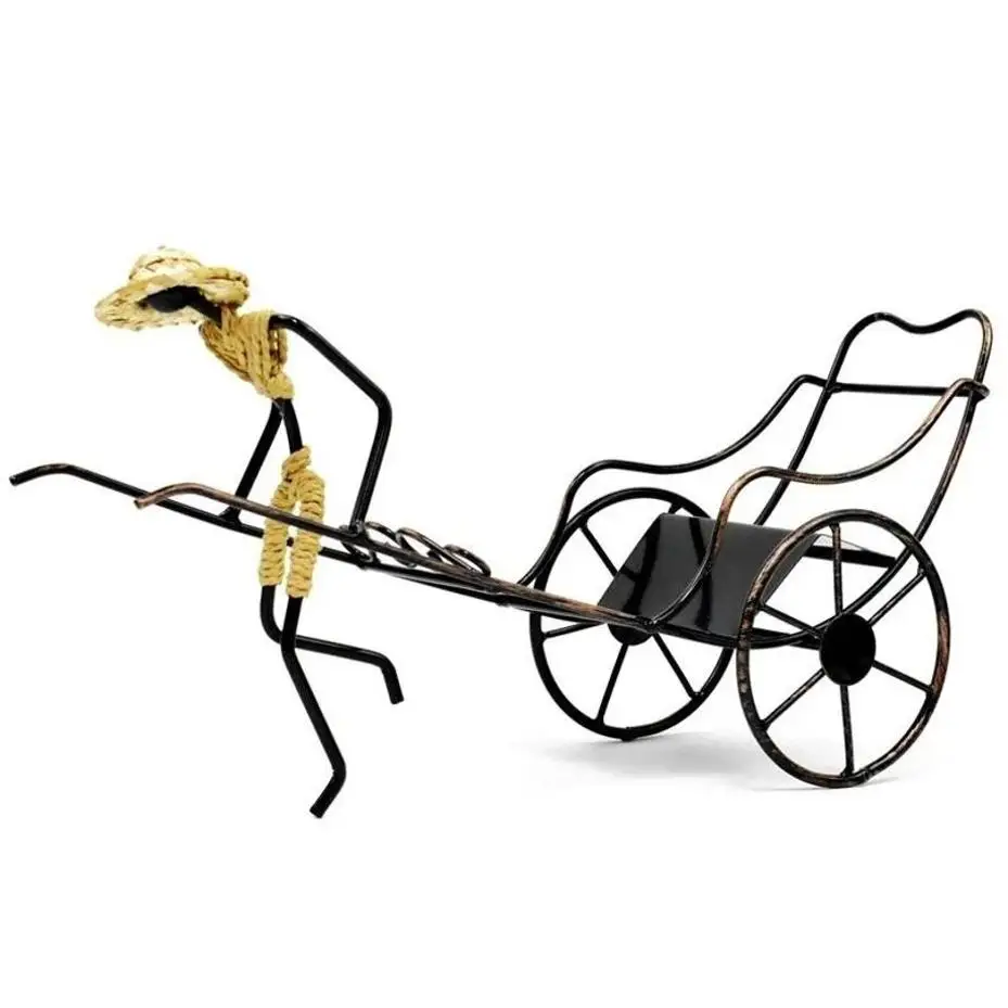 Estante para vino hierro forjado estilo retro rickshaw con copas - imagen 4
