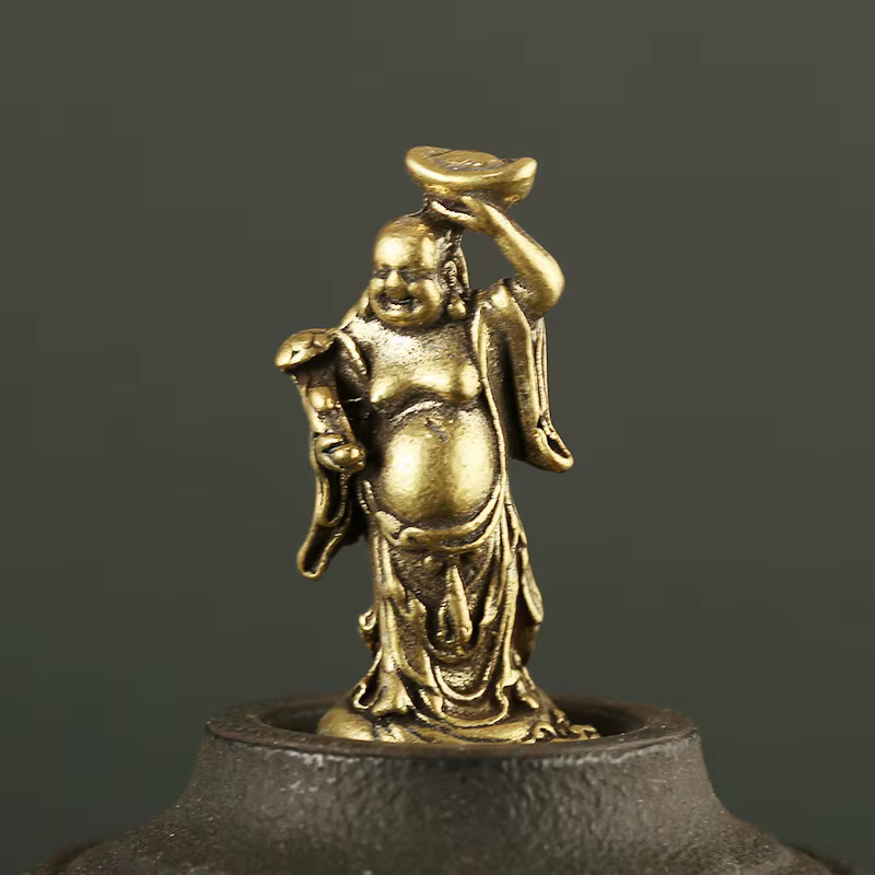 Buda Maitreya en latón y cobre para escritorio - imagen 2