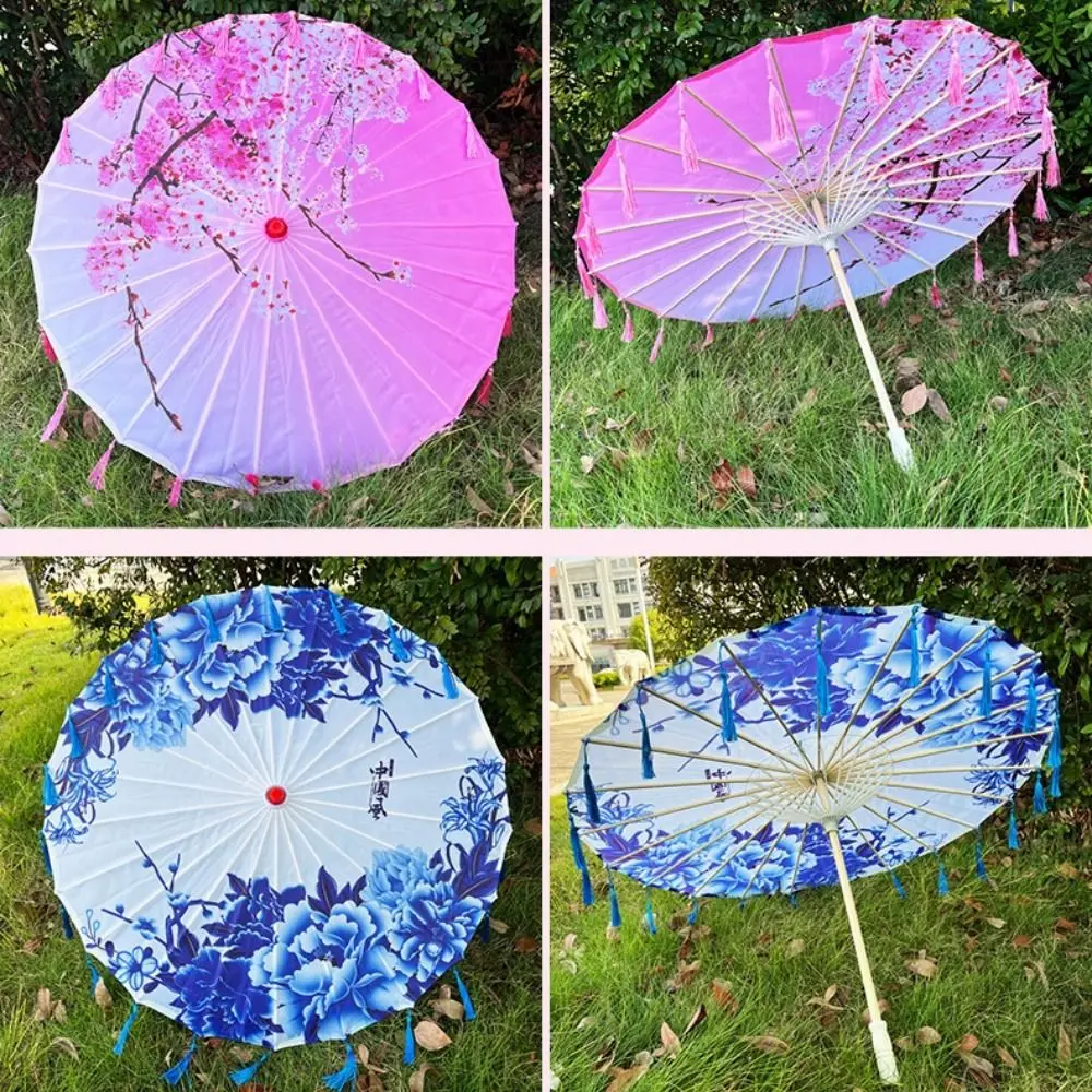Sombrilla Hanfu de papel encerado, borlas en seda y estilo antiguo - imagen 5