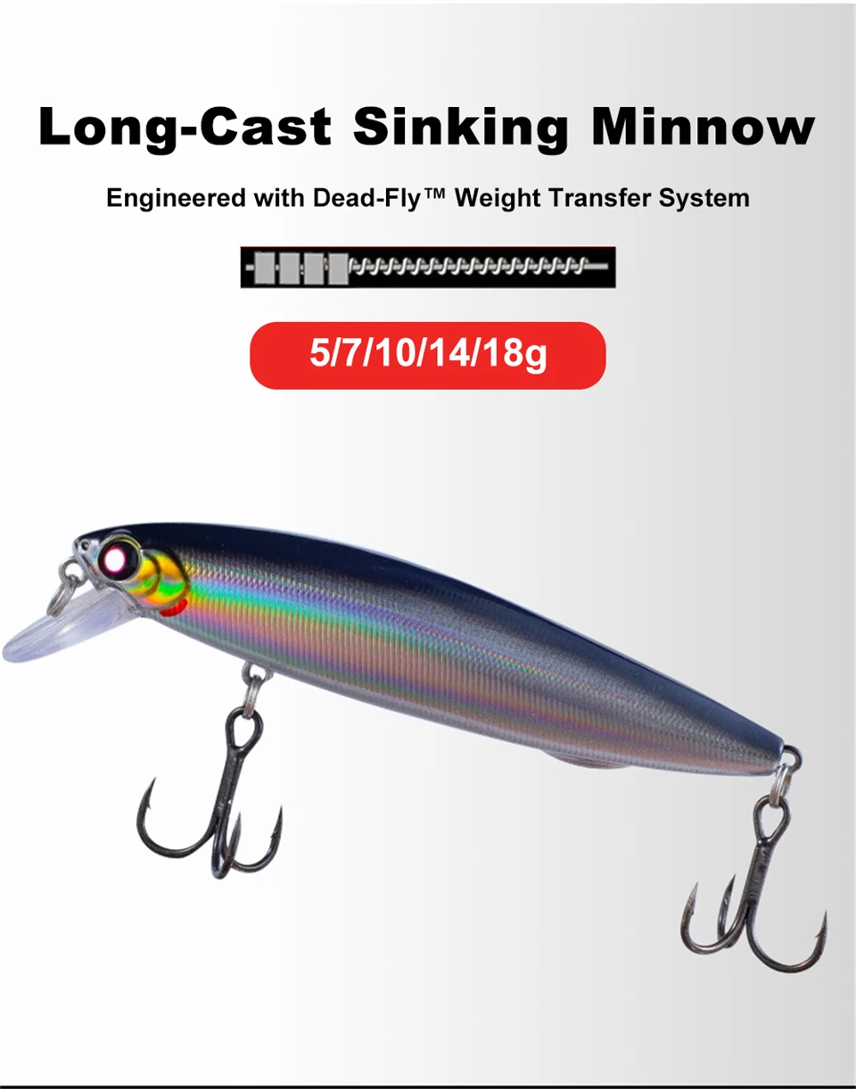 Minifant (sinking minnow) Long-Cast de colores