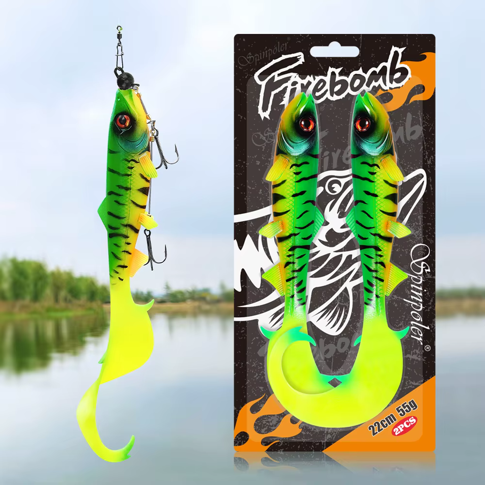 Spinpoler Pike shad Firebomb Grub vinilo para lucio con cola vibrante - imagen 4