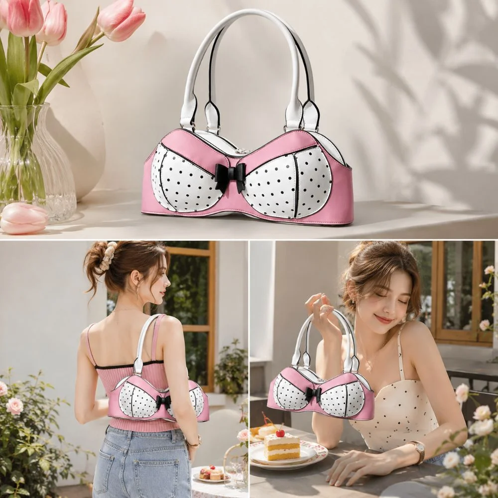Bolso de hombro con lunares rosa Y2K estilo tote para el día - imagen 4