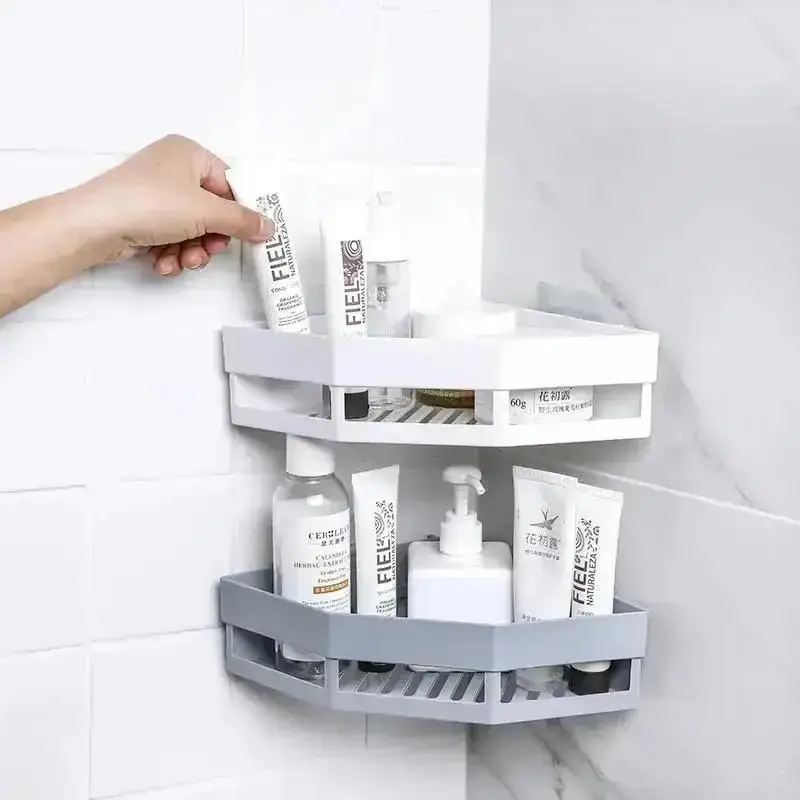 Estante esquinero sin perforaciones para baño con soporte trípode - imagen 5